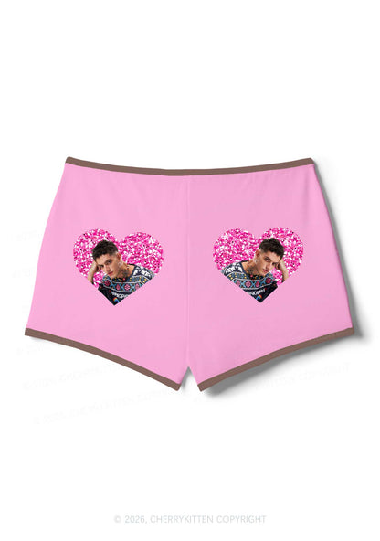 Glitter Heart Custom Face Valentine's Day Y2K Booty Shorts Cherrykitten