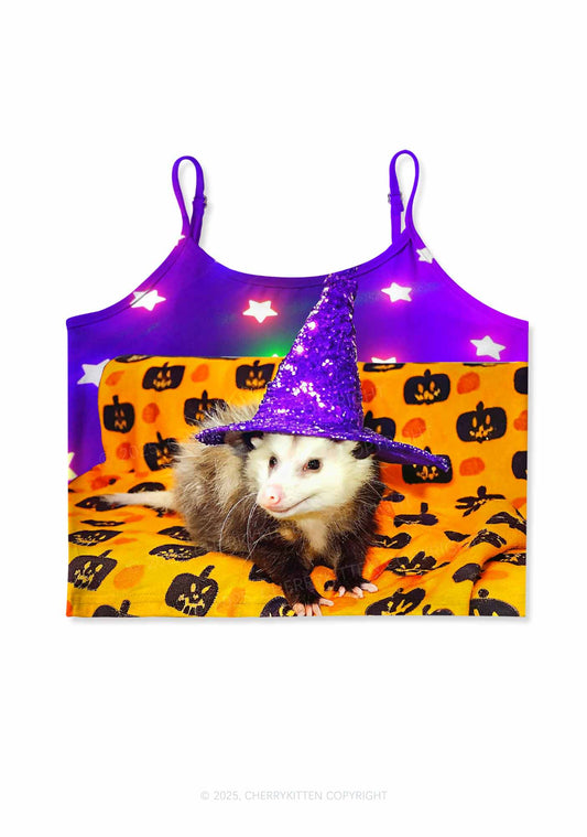 Halloween Sparkle Witch Ratz Y2K Print Cami Crop Top Cherrykitten