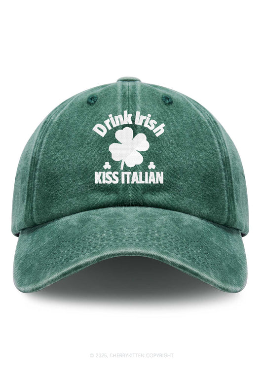Embroidered Drink Irish Kiss Italian St Patricks Y2K Washed Baseball Cap Cherrykitten