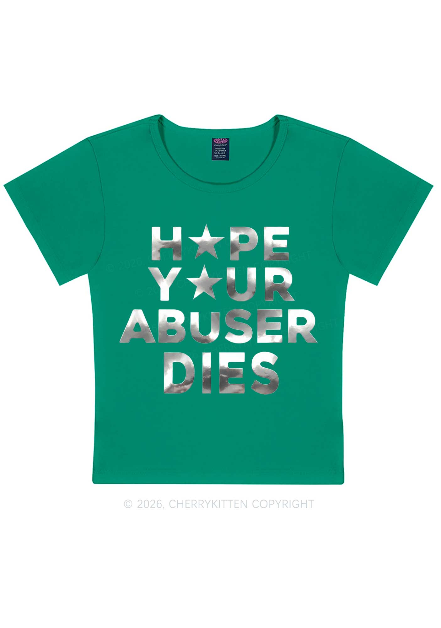 Abuser Dies Silver Foil Printed Y2K Baby Tee Cherrykitten