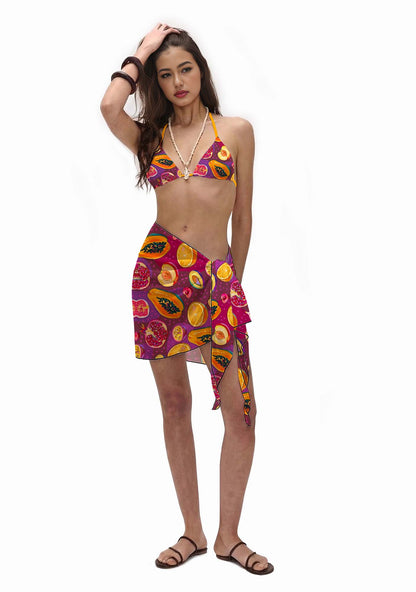 Deep Purple Tropical Fruit Y2K Print Bikini Set Cherrykitten