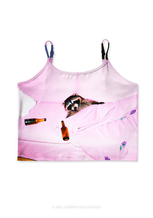 Pink Couch Raccoon Y2K Print Cami Crop Top Cherrykitten