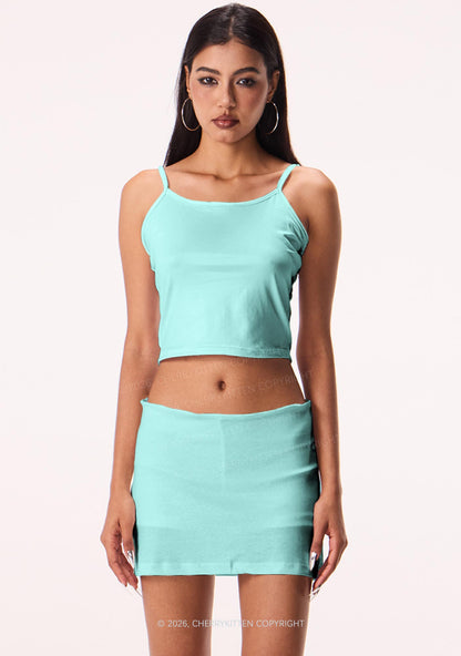 Plain Mint Green Y2K Print Mini Skirt Cherrykitten
