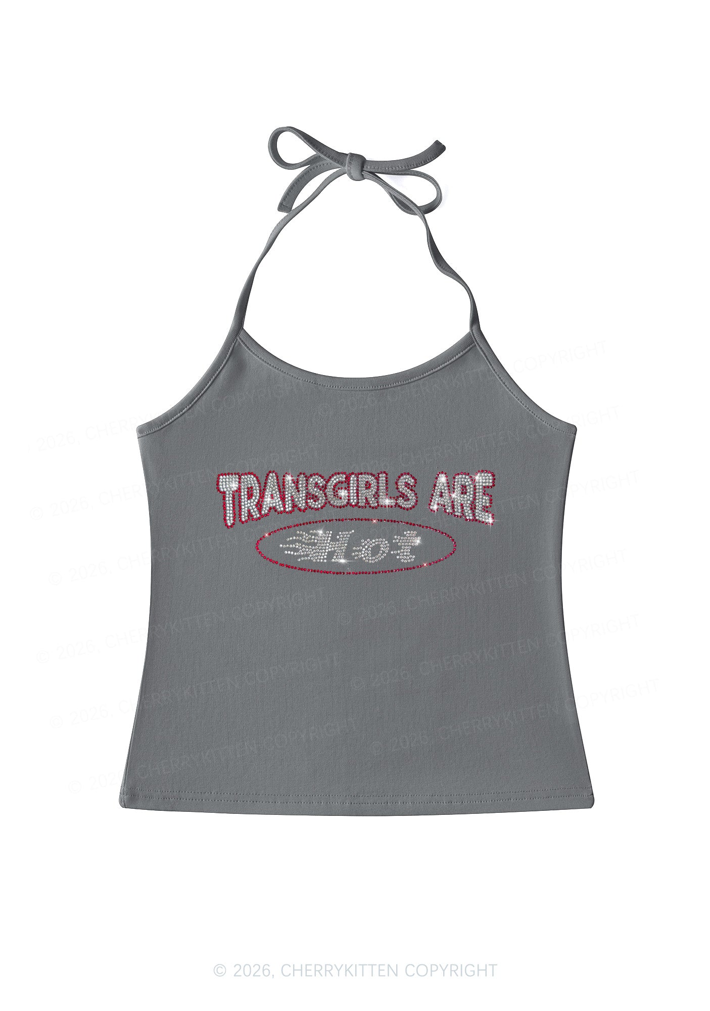 Rhinestone Transgirls Are Hot Pride Y2K Halter Neck Cami Cherrykitten