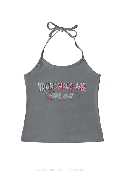 Rhinestone Transgirls Are Hot Pride Y2K Halter Neck Cami Cherrykitten