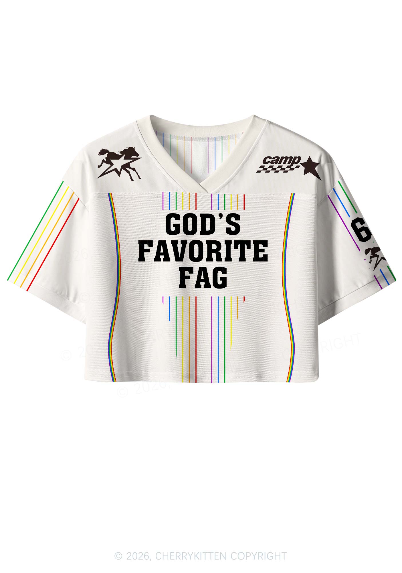 Gods Favorite Fag Rainbow Stripes Pride Y2K Crop Sport Jersey Shirts Cherrykitten