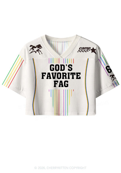 Gods Favorite Fag Rainbow Stripes Pride Y2K Crop Sport Jersey Shirts Cherrykitten