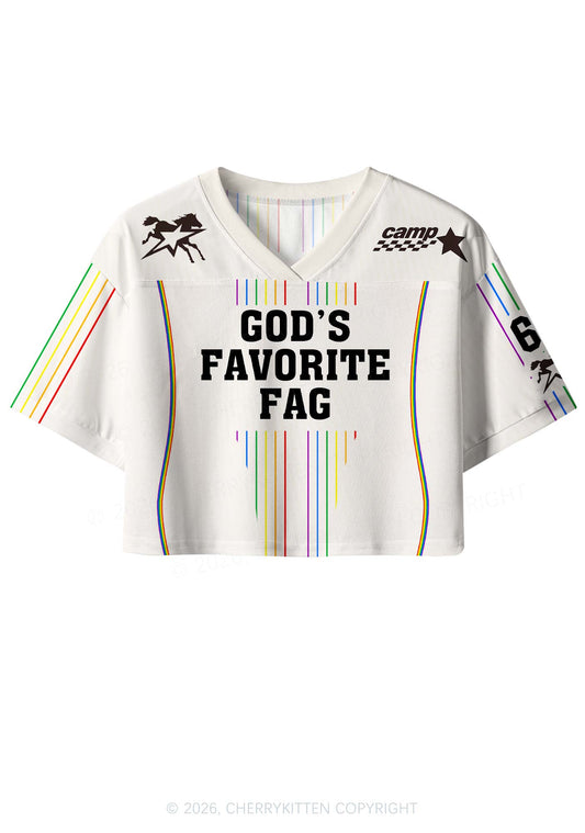 Gods Favorite Fag Rainbow Stripes Pride Y2K Crop Sport Jersey Shirts Cherrykitten