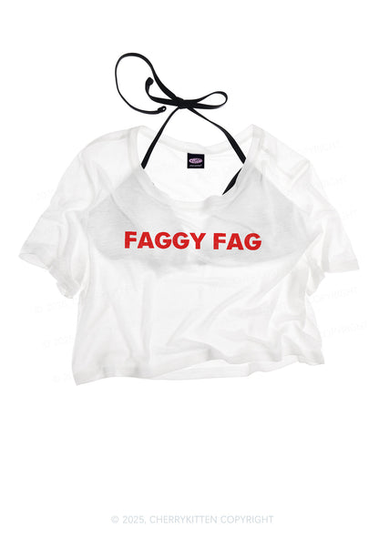 Faggy Fag Pride Y2K Sheer Crop Tee Cherrykitten