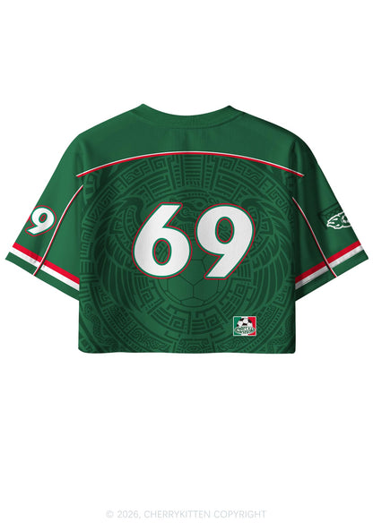 Custom Green Mexico Totem Art Y2K Crop Sport Jersey Shirts Cherrykitten
