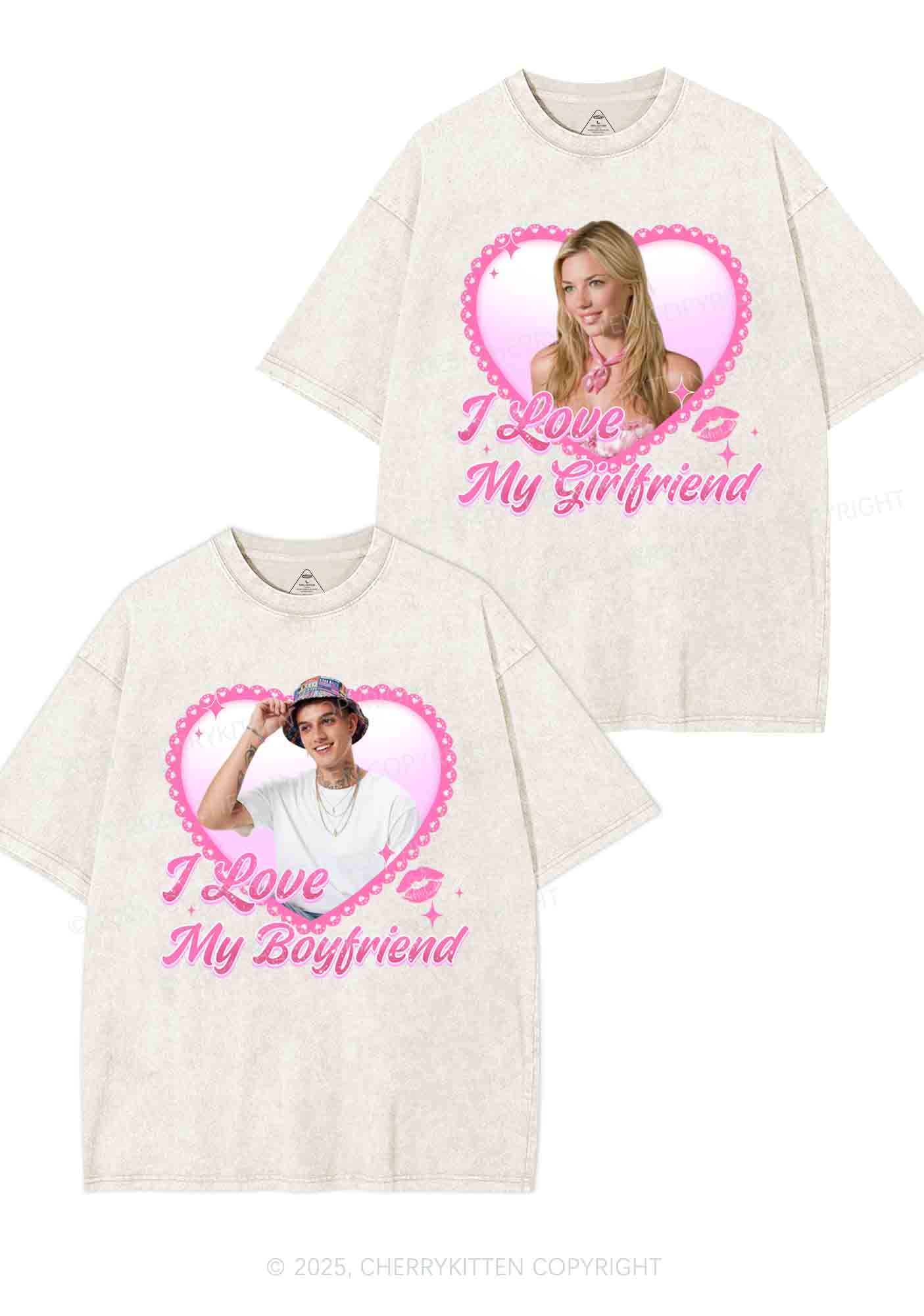 Custom Love My GF BF Photo Y2K Valentine's Day Washed Tee Cherrykitten