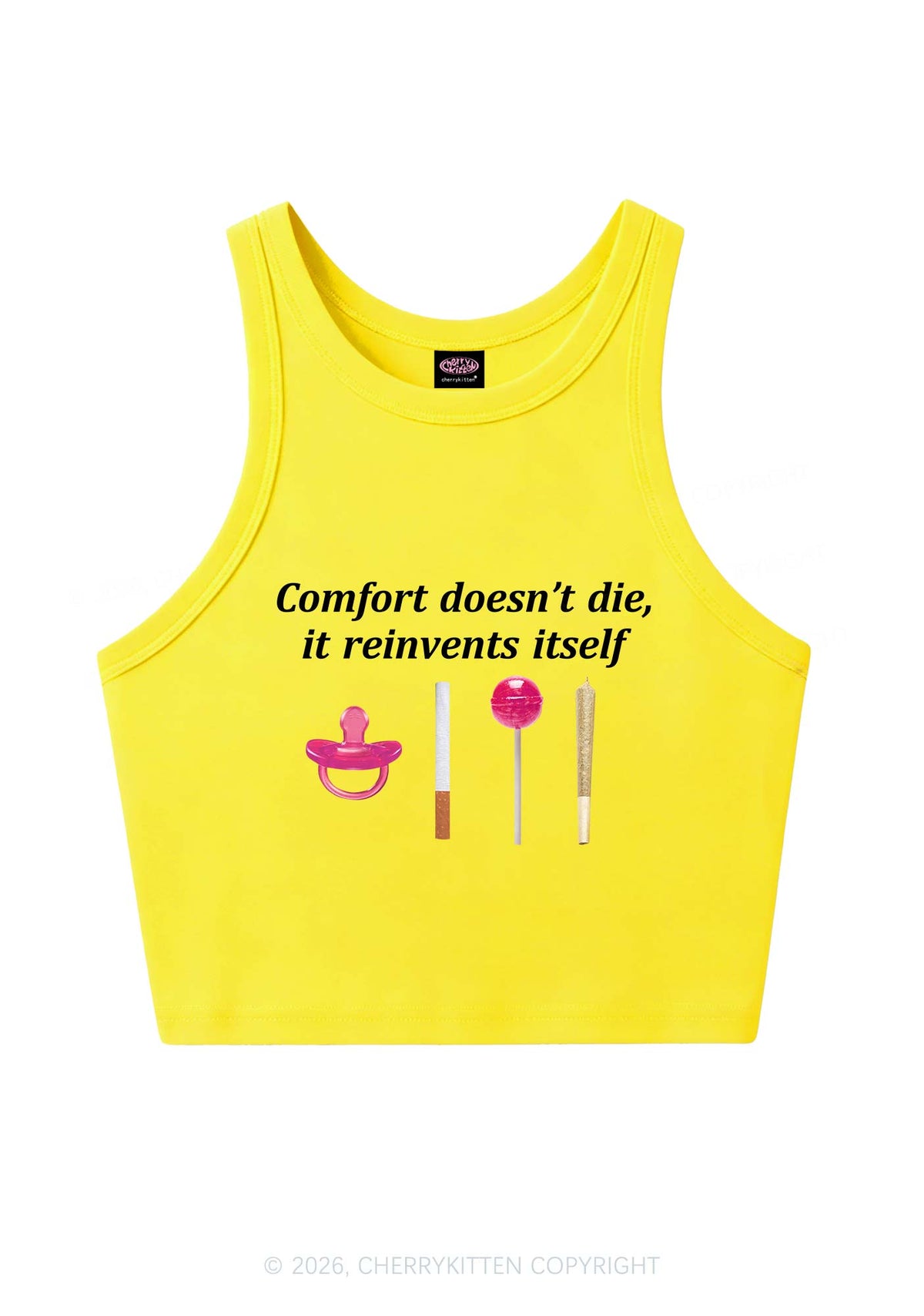 Comfort Doesnt Die Y2K Crop Tank Top Cherrykitten
