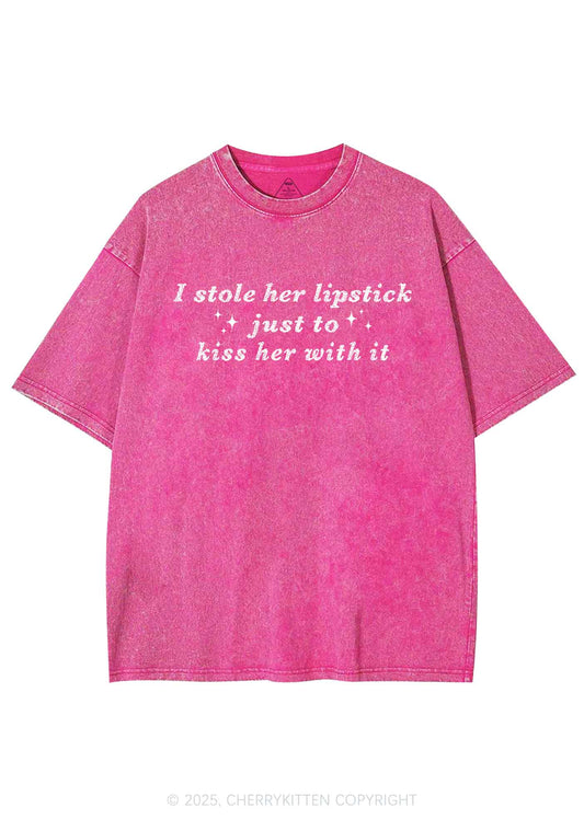 I Stole Her Lipstick Pride Y2K Shirts Washed Tee Cherrykitten