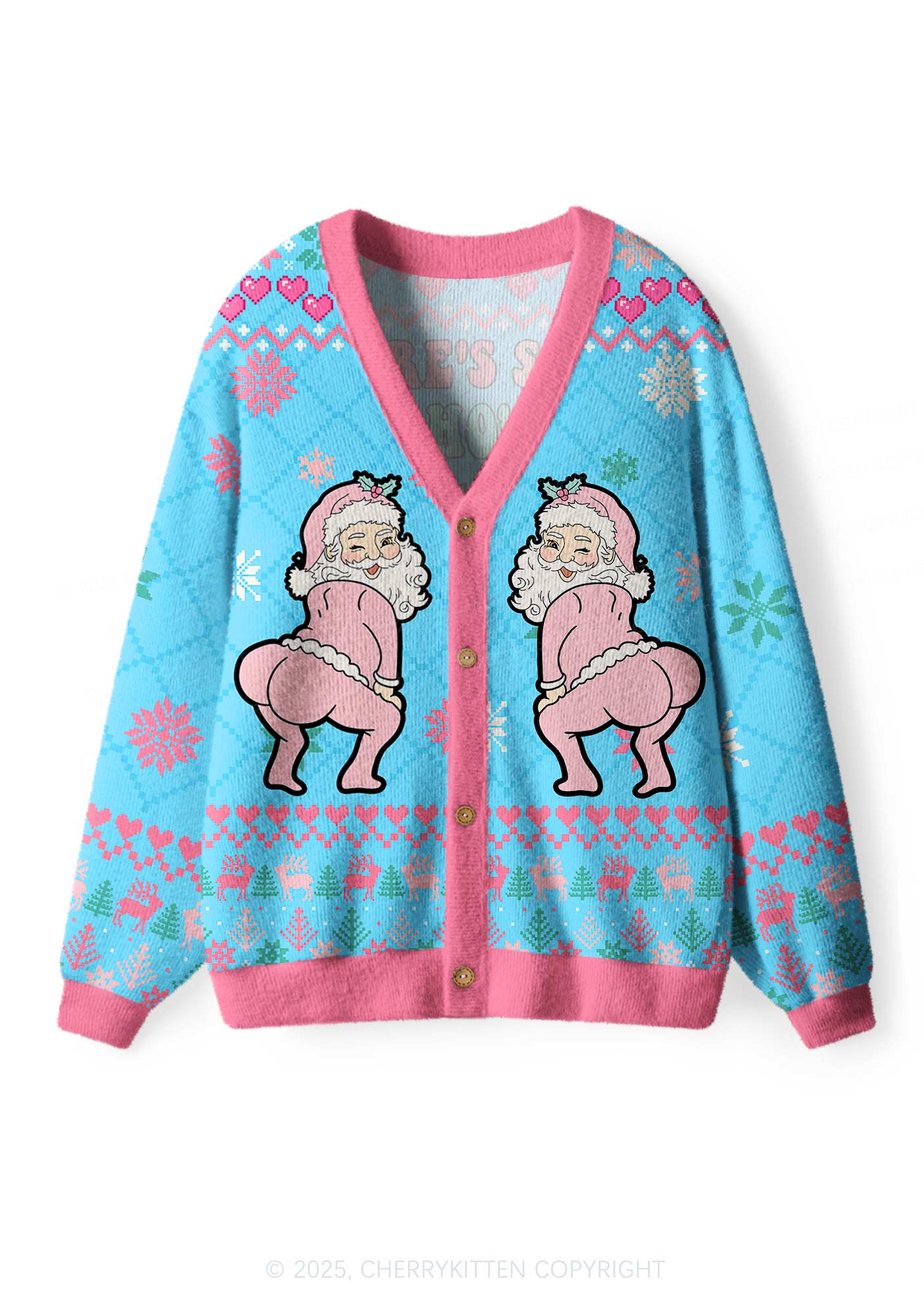 Pink Santas Y2K Christmas Cardigan Knit Sweatshirt Cherrykitten