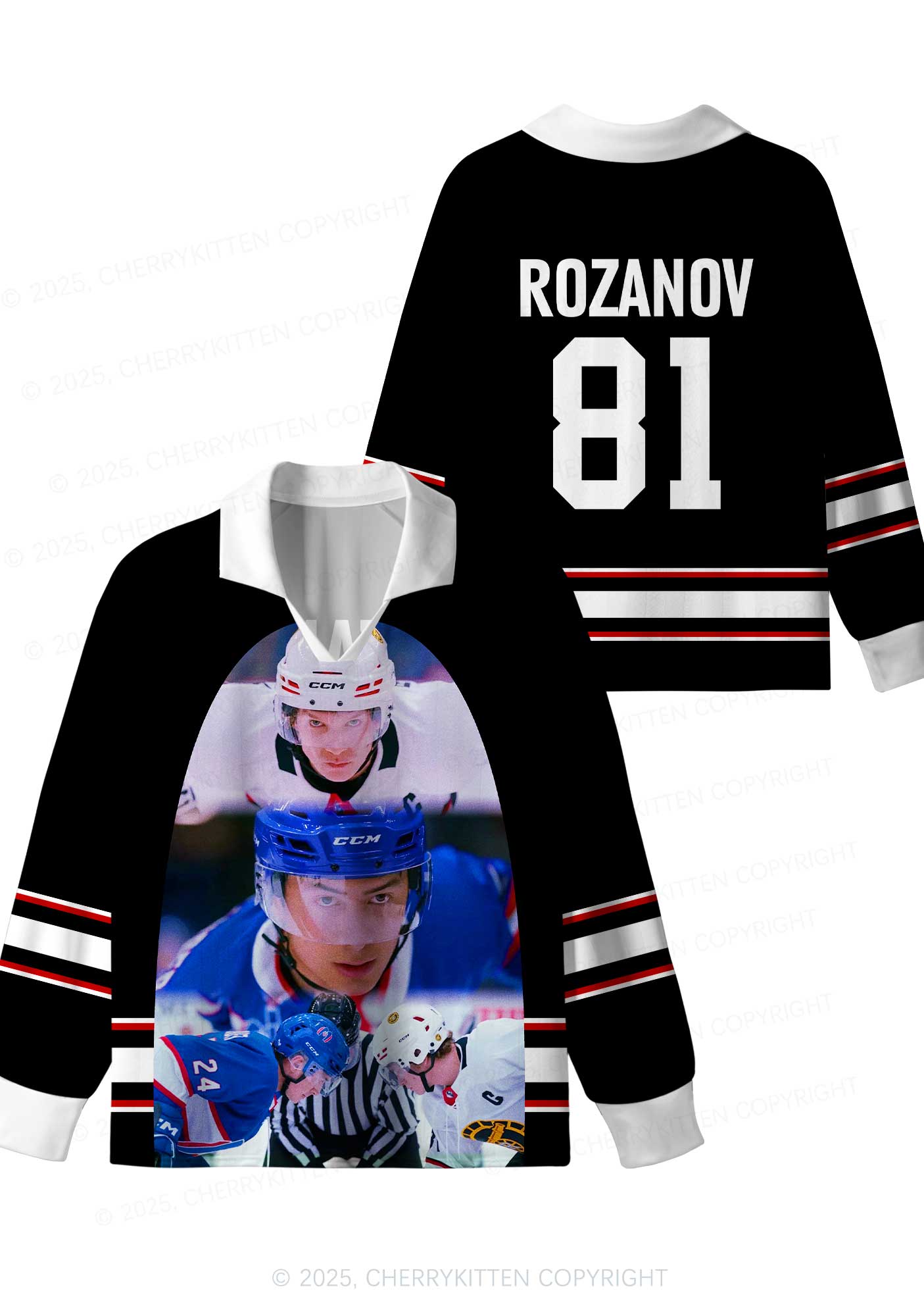 Black Hockey Match HR Y2K Long Sleeve Sport Jersey Shirts Cherrykitten