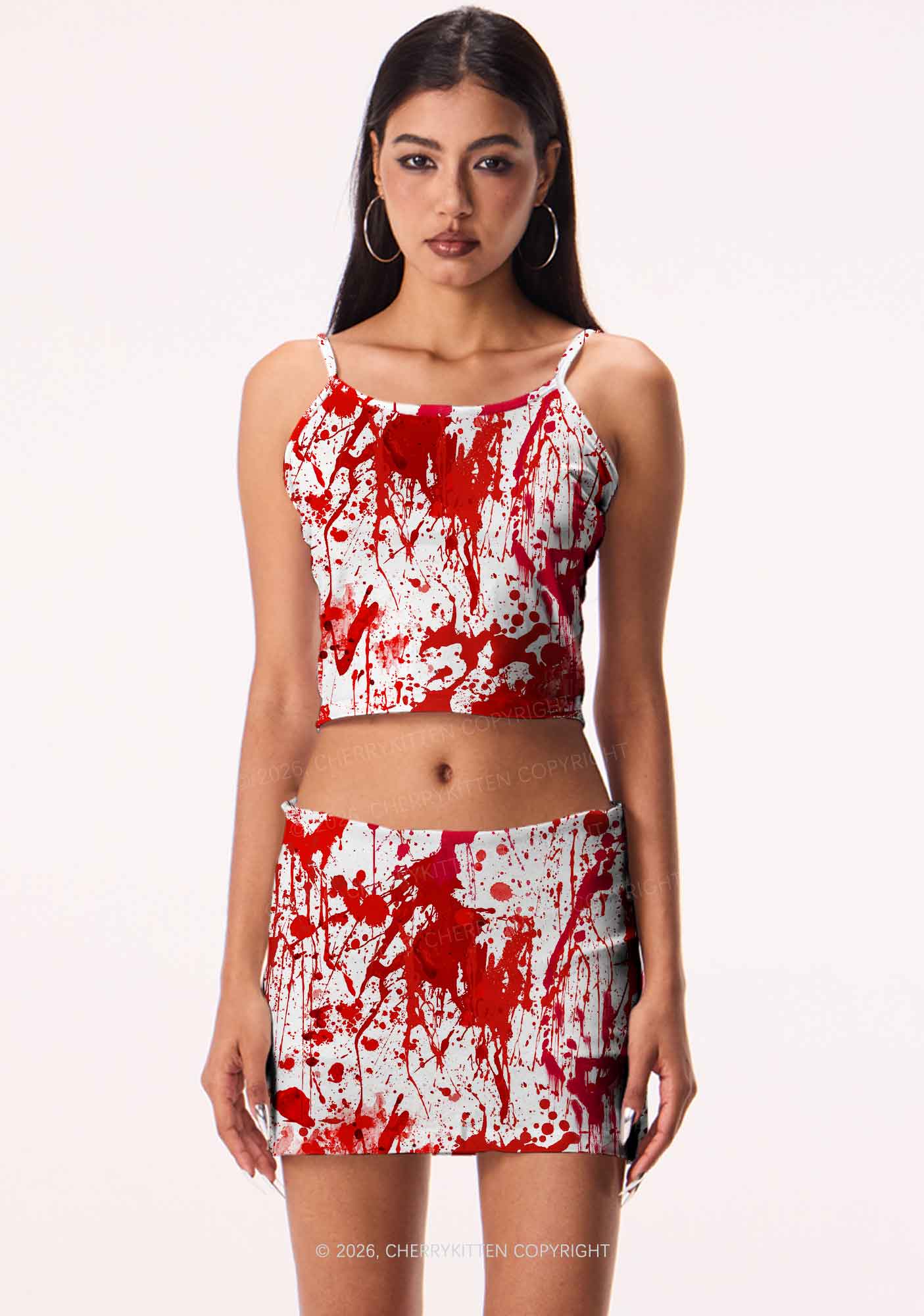 Halloween Red Blood On White Y2K Print Mini Skirt Cherrykitten