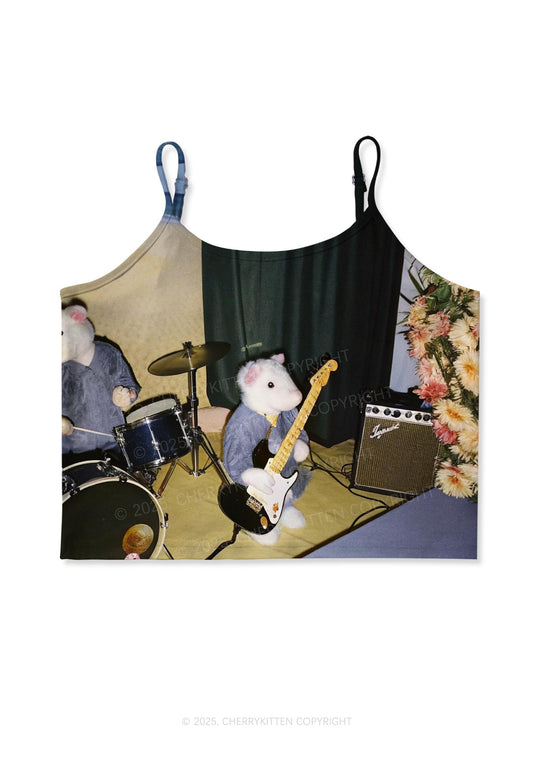 Hamster Rock Band Y2K Print Cami Crop Top Cherrykitten