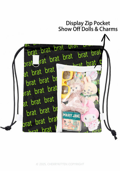 Green Brat Y2K Drawstring Itabag Backpack Cherrykitten