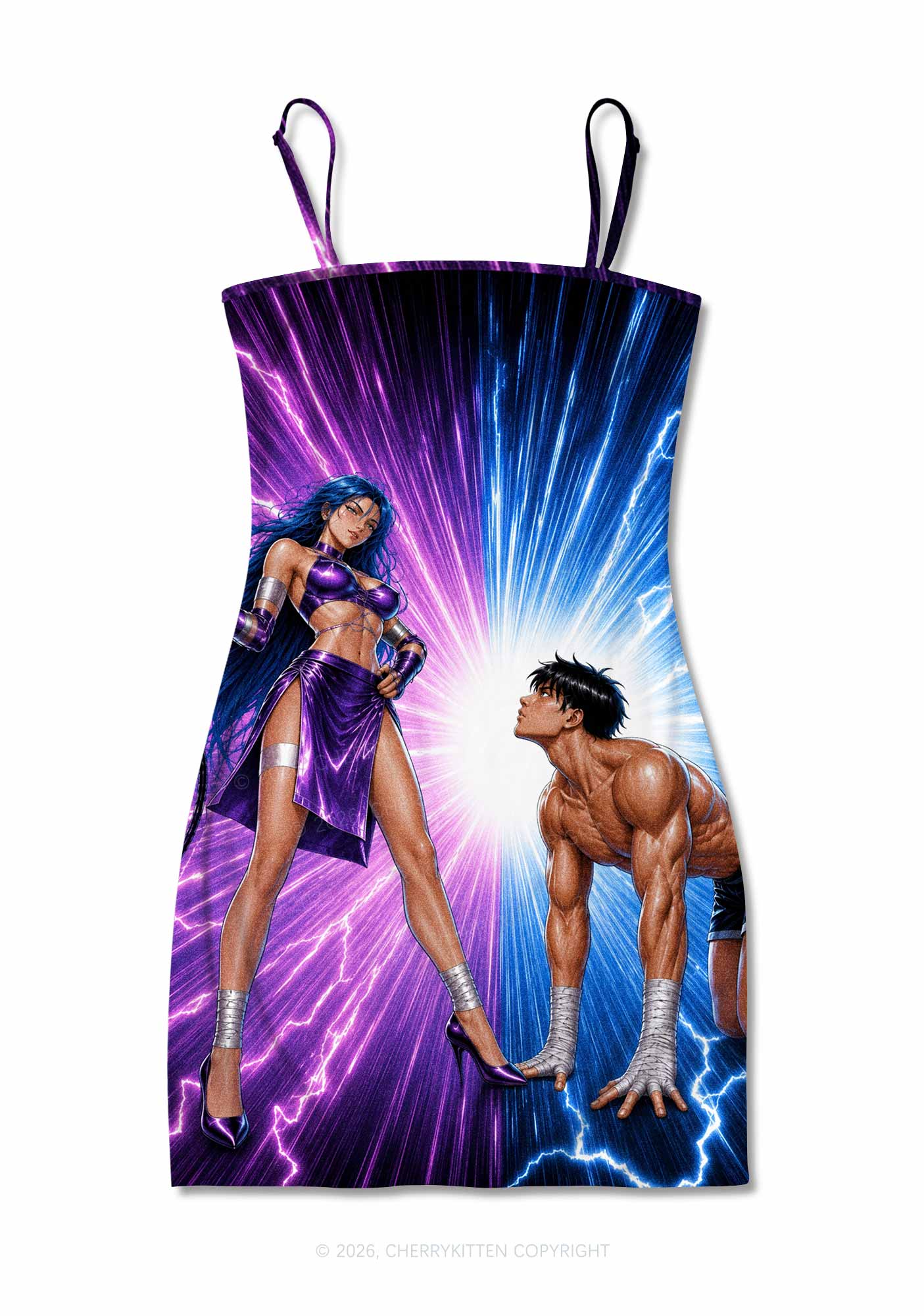 Purple Lightning S Male Y2K Print Slip Dress Cherrykitten