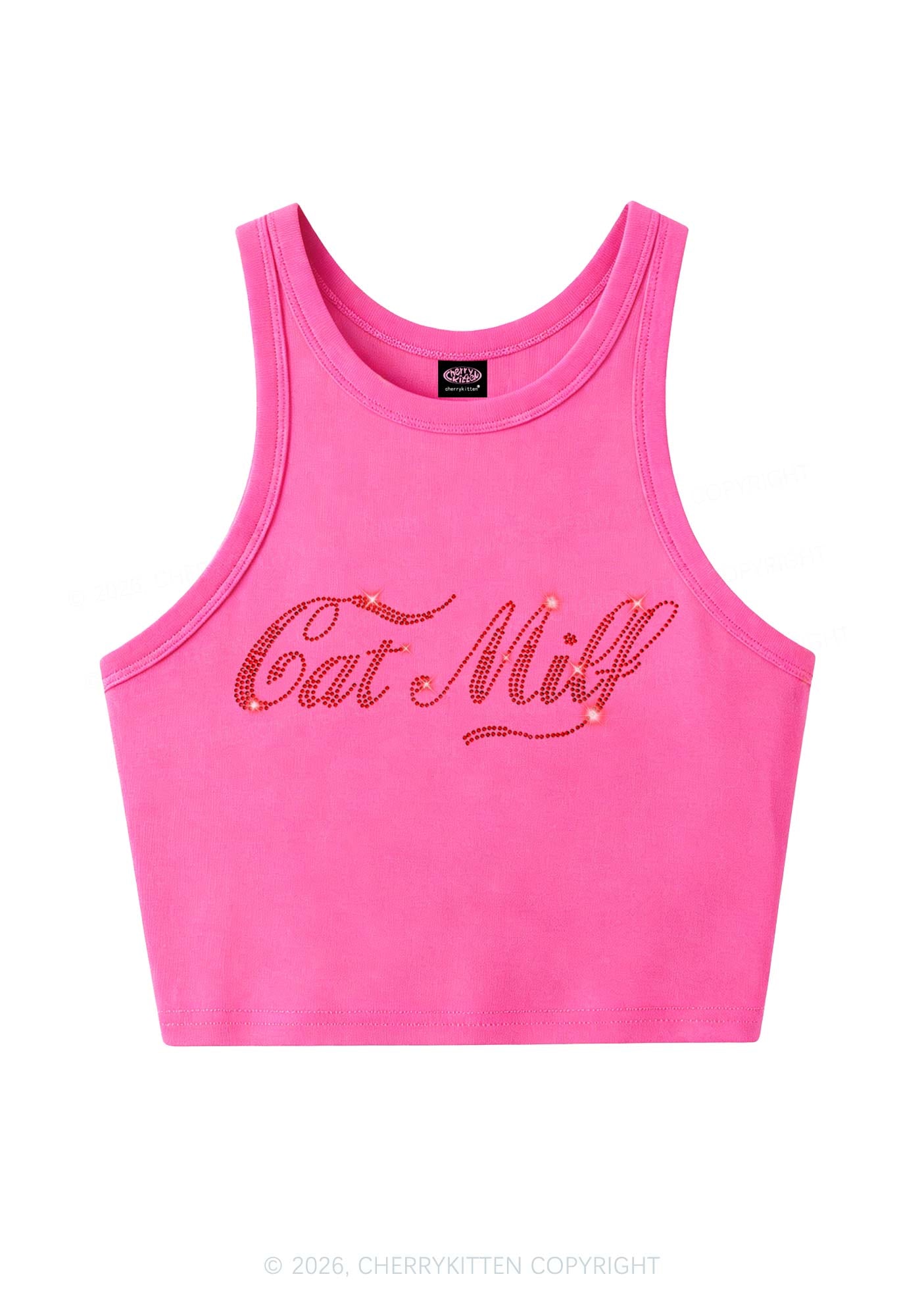 Rhinestone Cat Mxxf Y2K Crop Tank Top Cherrykitten