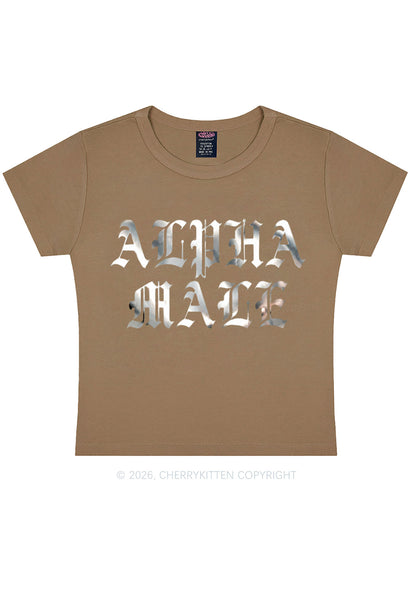 Alpha Male Silver Foil Printed Y2K Baby Tee Cherrykitten