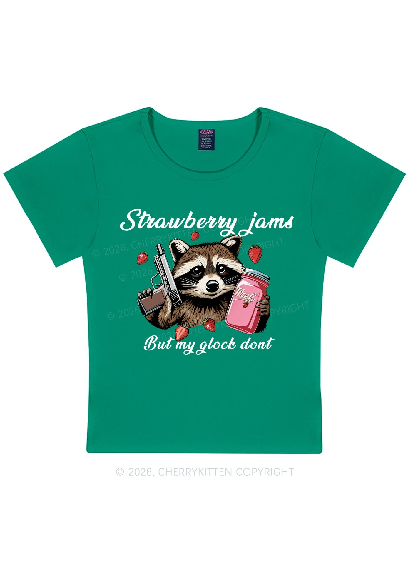 Strawberry Jams Raccoon Y2K Baby Tee Cherrykitten