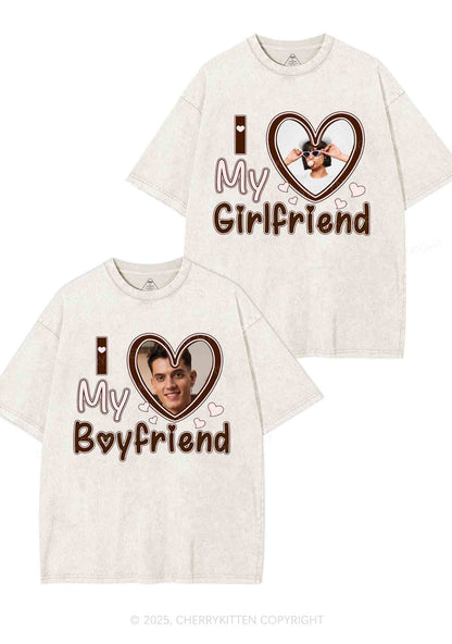 Custom BF GF Brown Heart Y2K Valentine's Day Washed Tee Cherrykitten