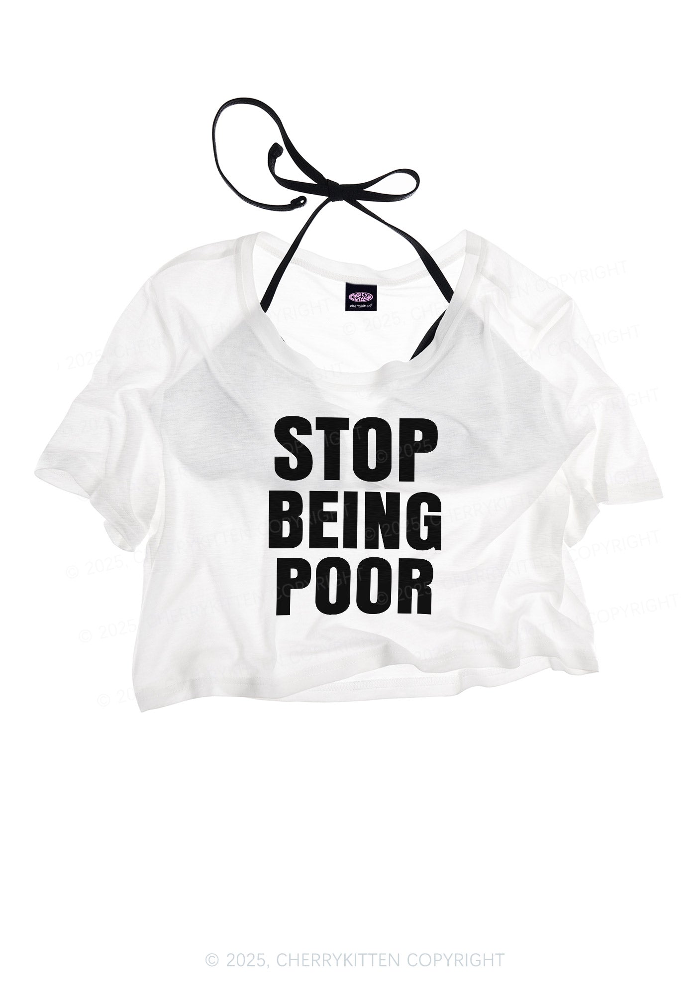 Stop Being Poor Y2K Sheer Crop Tee Cherrykitten