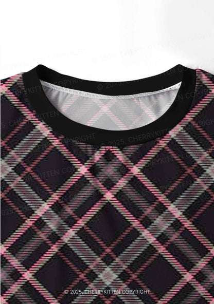 Pink Plaid Y2K Print Long Sleeve Pajama Set Cherrykitten
