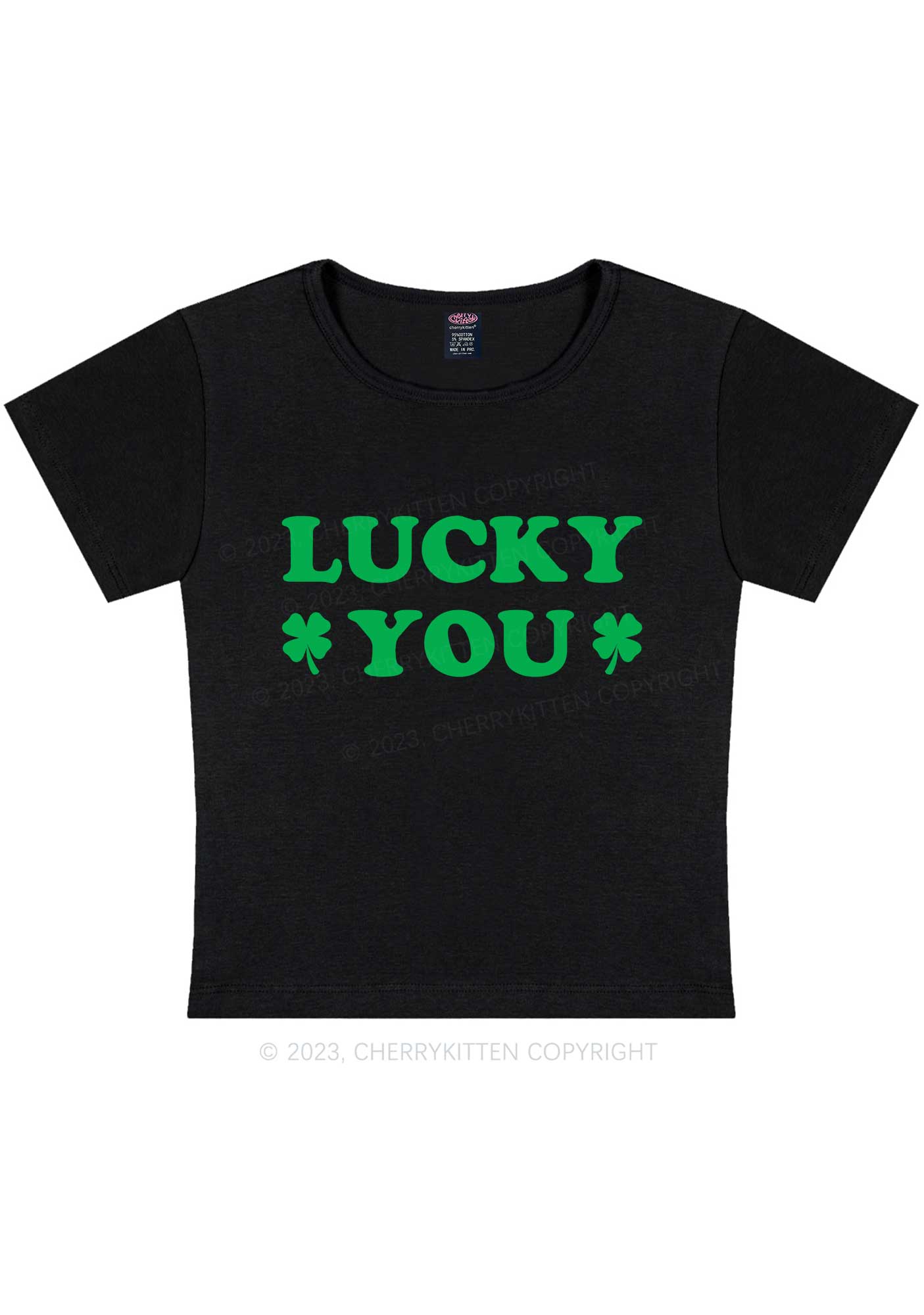 Lucky Green St Patricks Y2K Baby Tee Cherrykitten