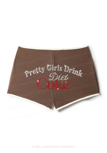 Rhinestone Pretty Girls Drink Diet Coke Y2K Booty Shorts Cherrykitten