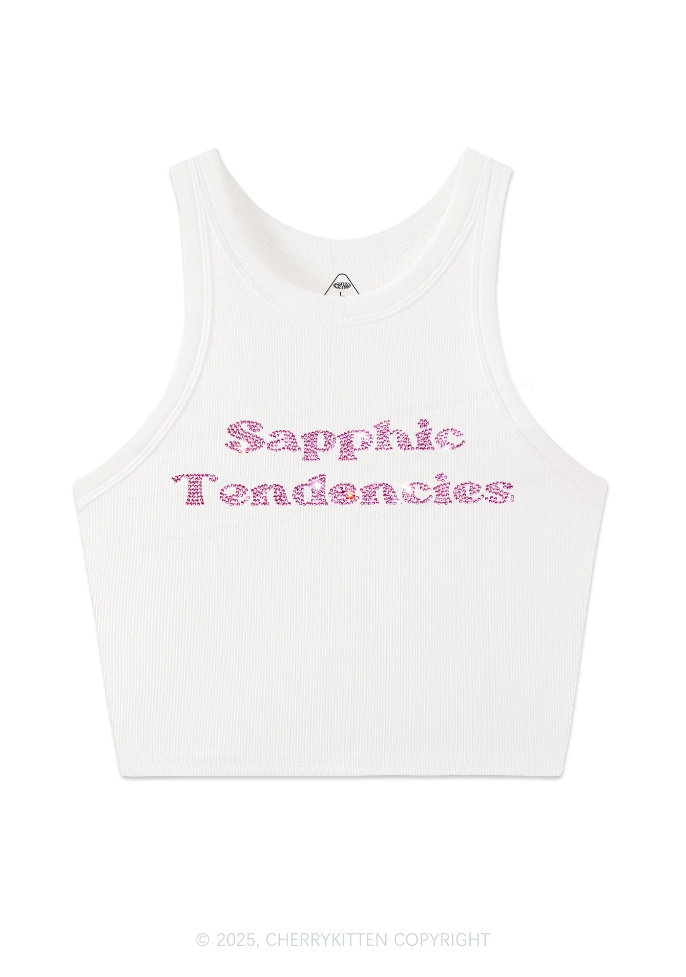 Rhinestone Sapphic Tendencies Pride Y2K Crop Tank Top Cherrykitten