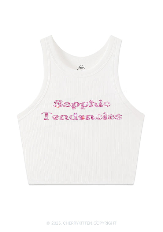 Rhinestone Sapphic Tendencies Pride Y2K Crop Tank Top Cherrykitten