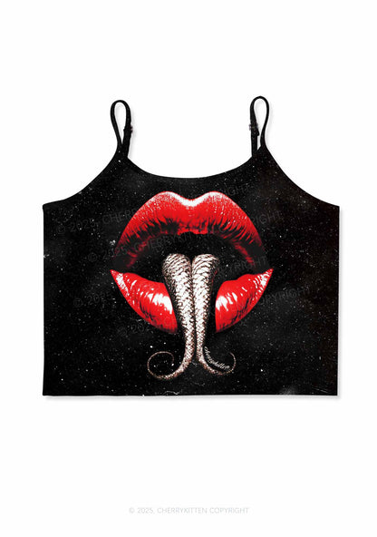 Halloween Snake Tongue Red Lips Y2K Print Cami Crop Top Cherrykitten