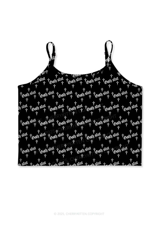 Halloween White Goth Slxt Y2K Print Cami Crop Top Cherrykitten
