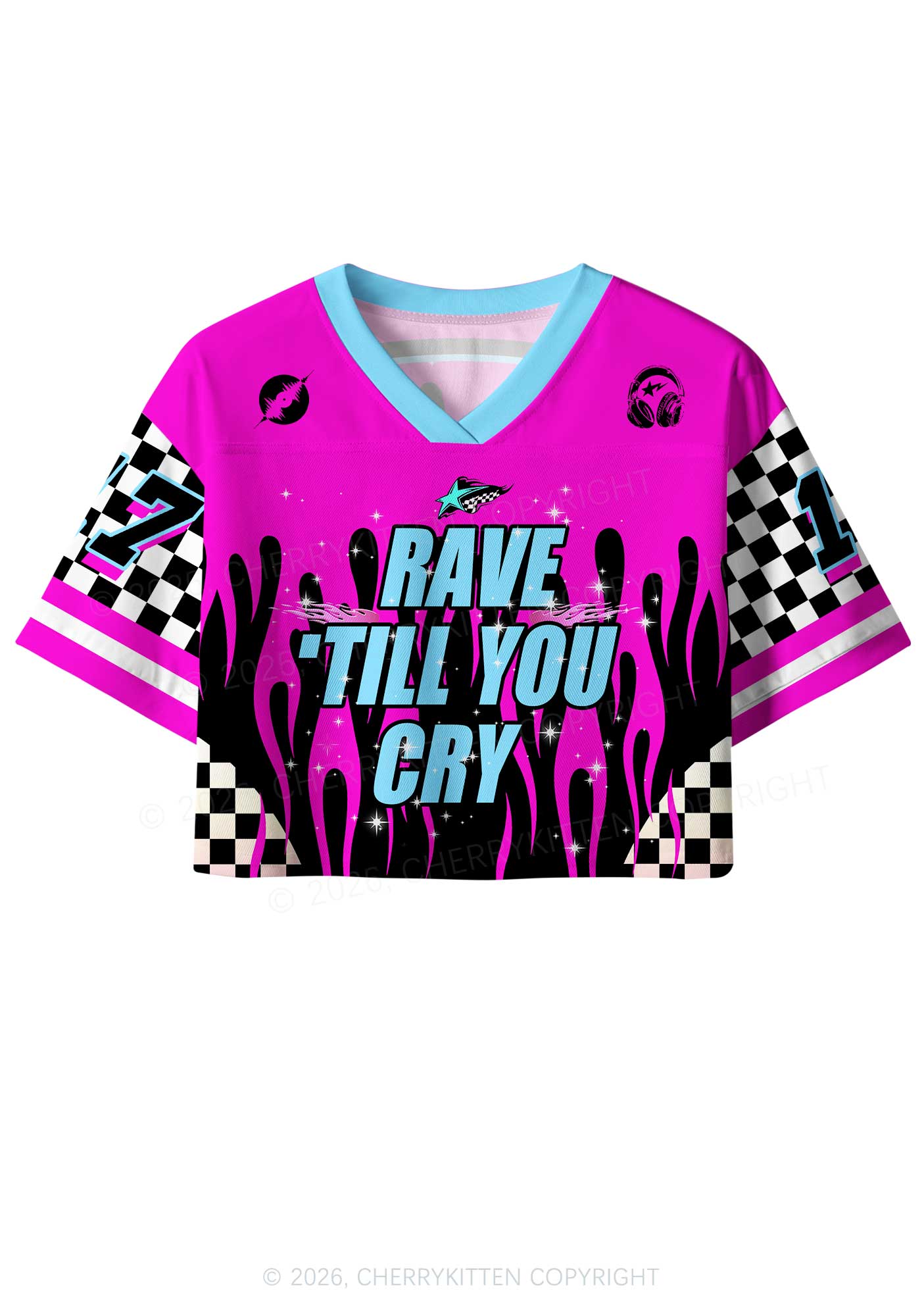 Rave Till You Cry Y2K Crop Sport Jersey Shirts Cherrykitten