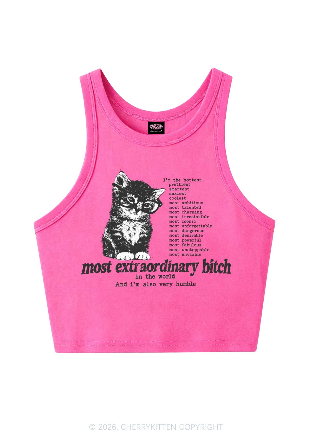 Most Extraordinary Bxxch Cat Y2K Crop Tank Top Cherrykitten