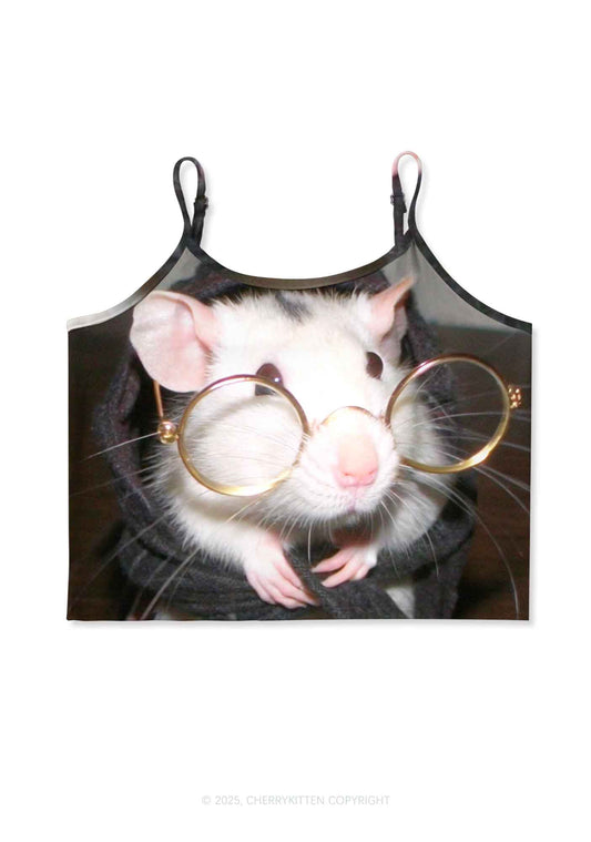 Glasses Rat Y2K Print Cami Crop Top Cherrykitten