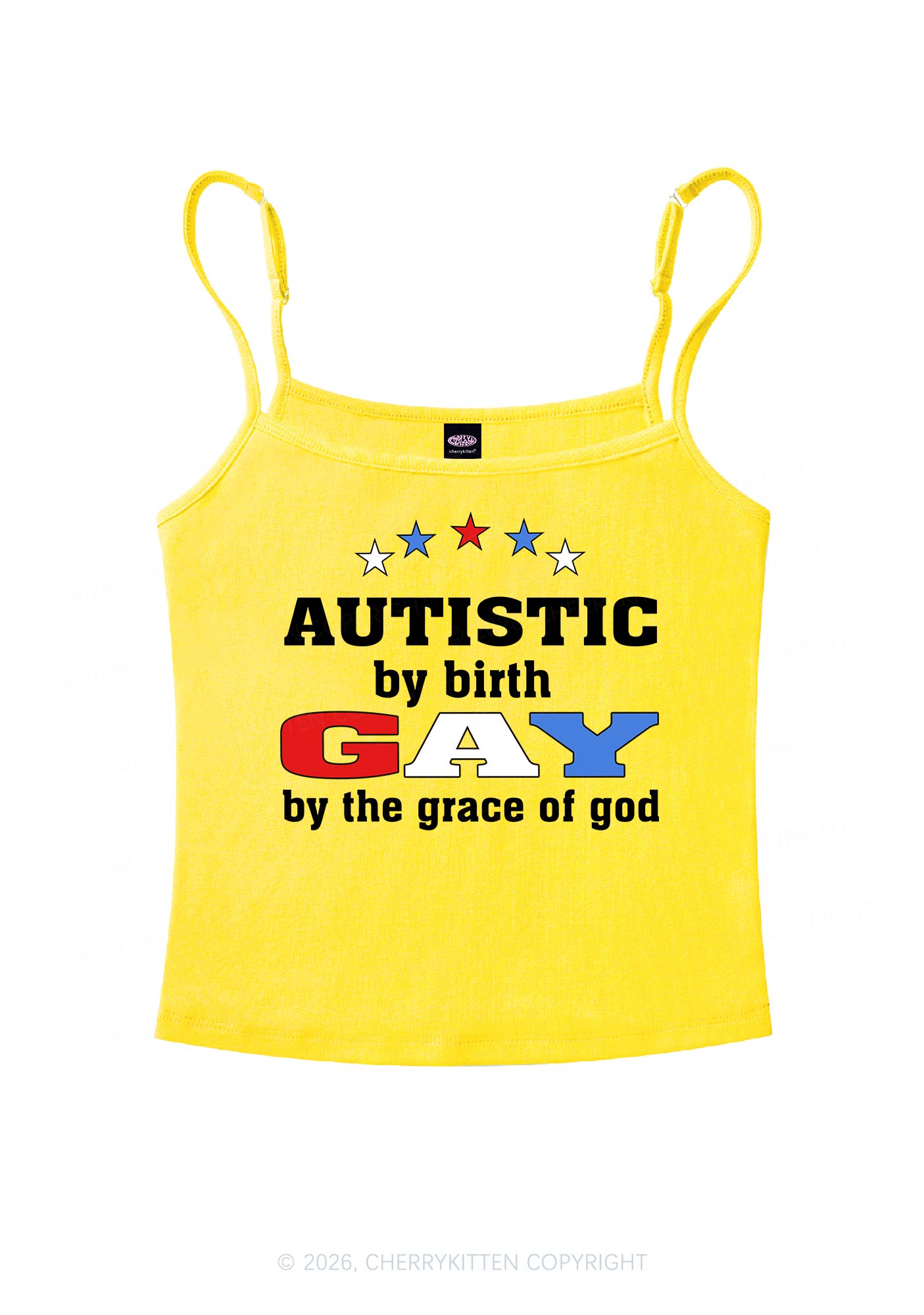 Autistic By Birth Gay Pride Y2K Spaghetti Strap Cami Cherrykitten
