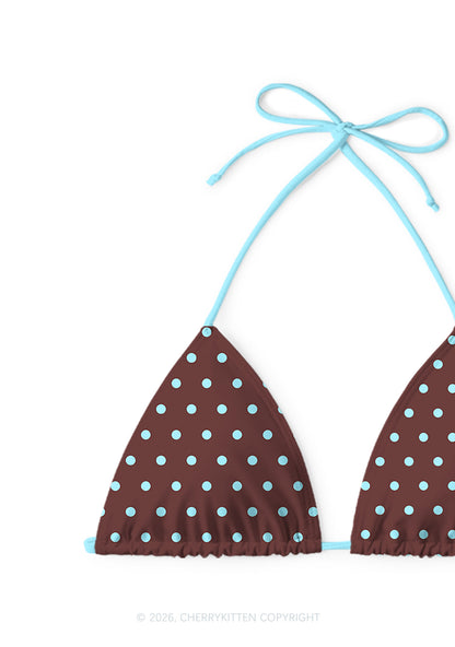 Blue Dots On Brown Y2K Print Bikini Set Cherrykitten