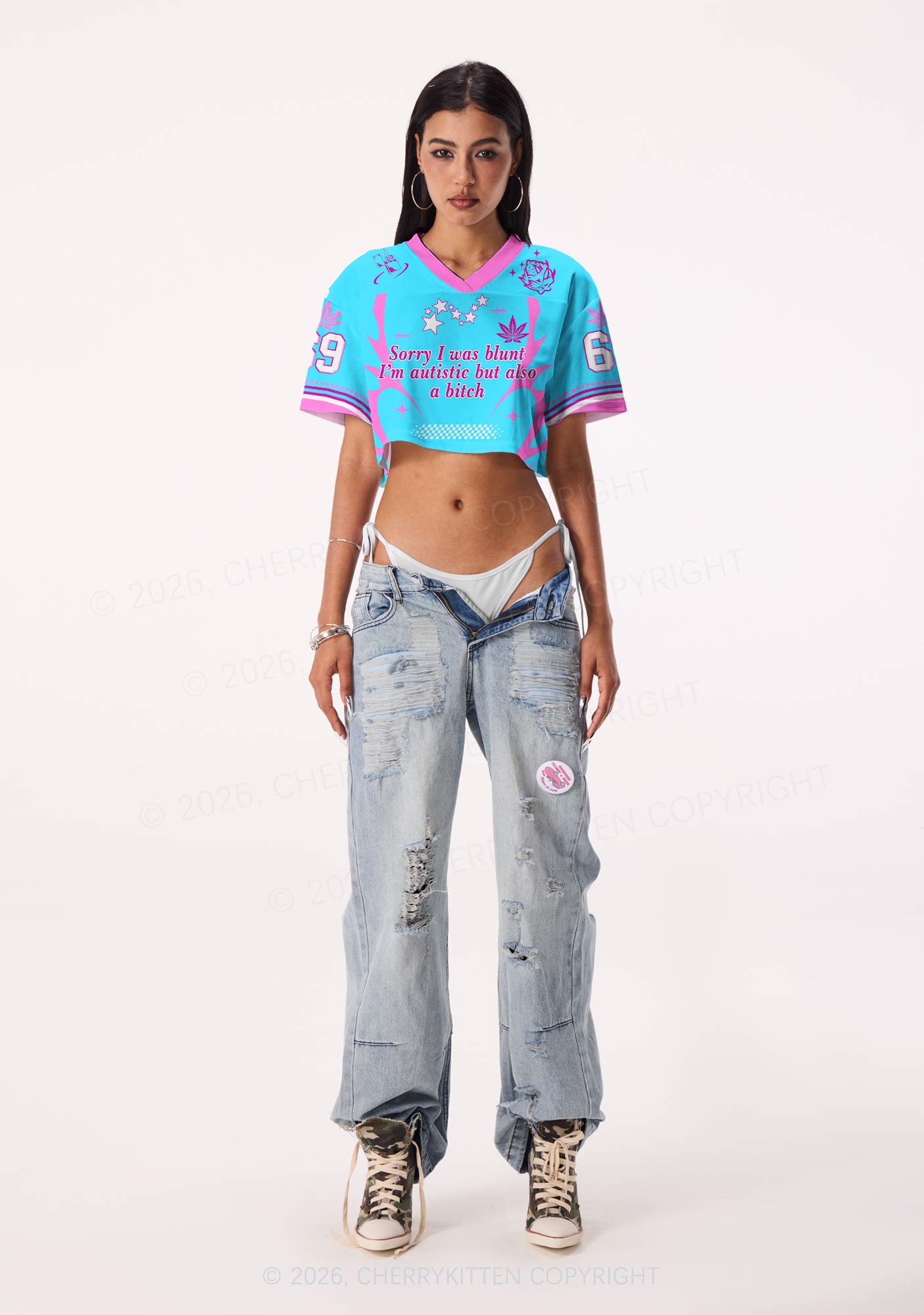 Sorry I Was Blunt Y2K Crop Sport Jersey Shirts Cherrykitten