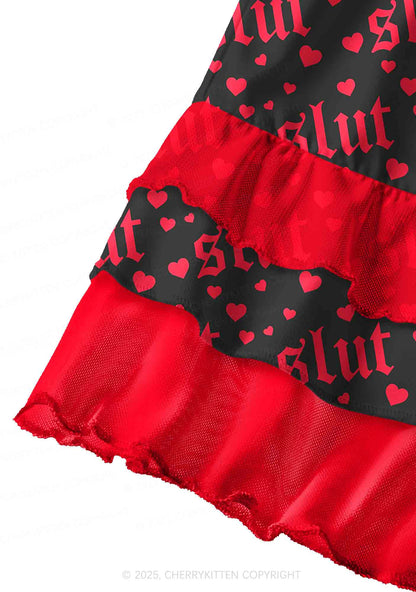 Black Slxt Y2K Print Mini Layered Skirt Cherrykitten
