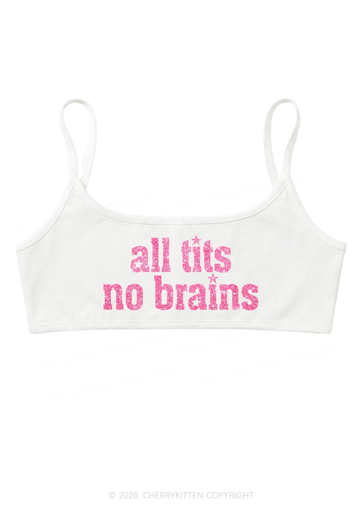 Glitter All Txts No Brains Star Y2K Super Crop Cami Cherrykitten