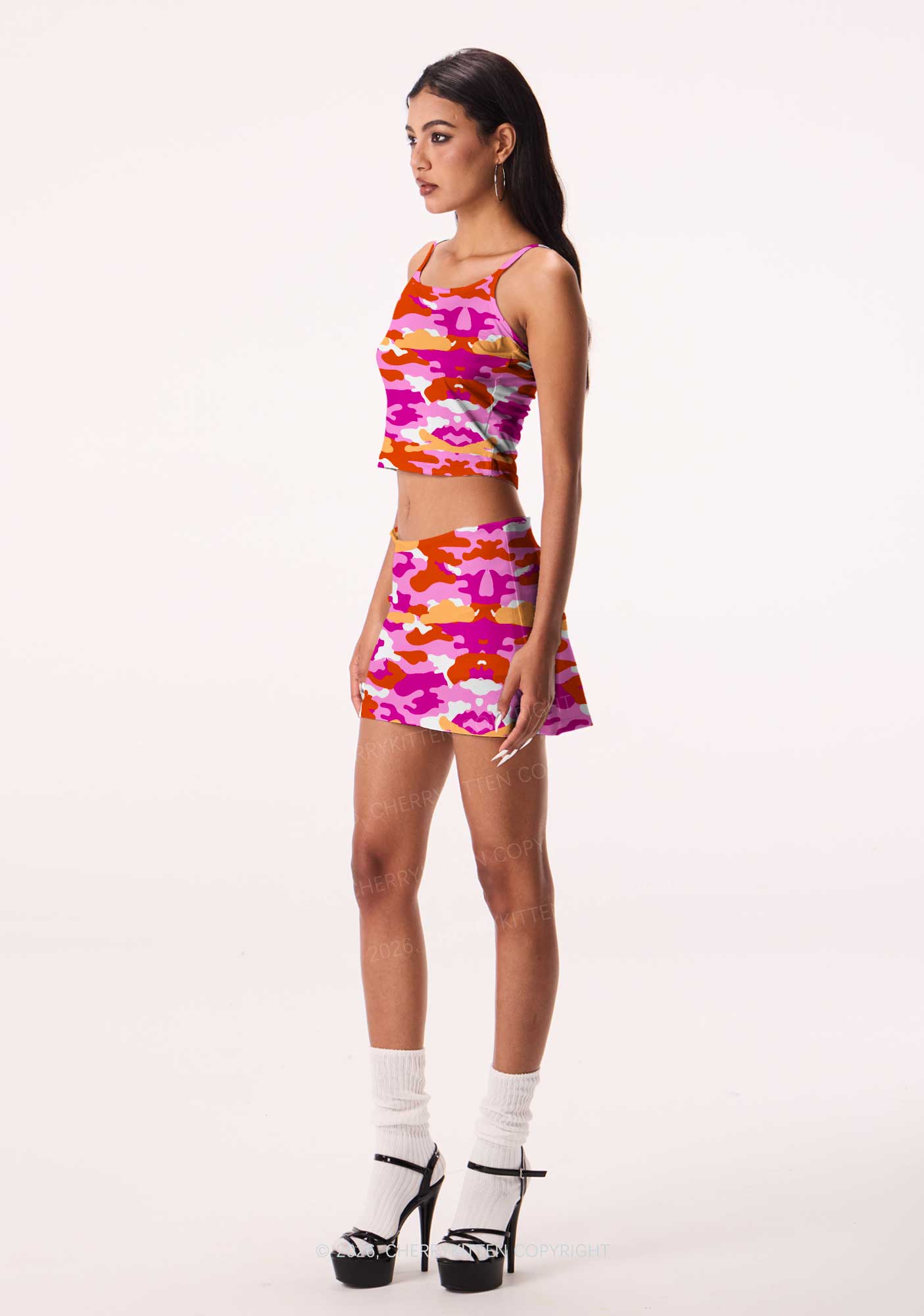 Lesbian Camouflage Pride Y2K Print Cami Crop Top Cherrykitten