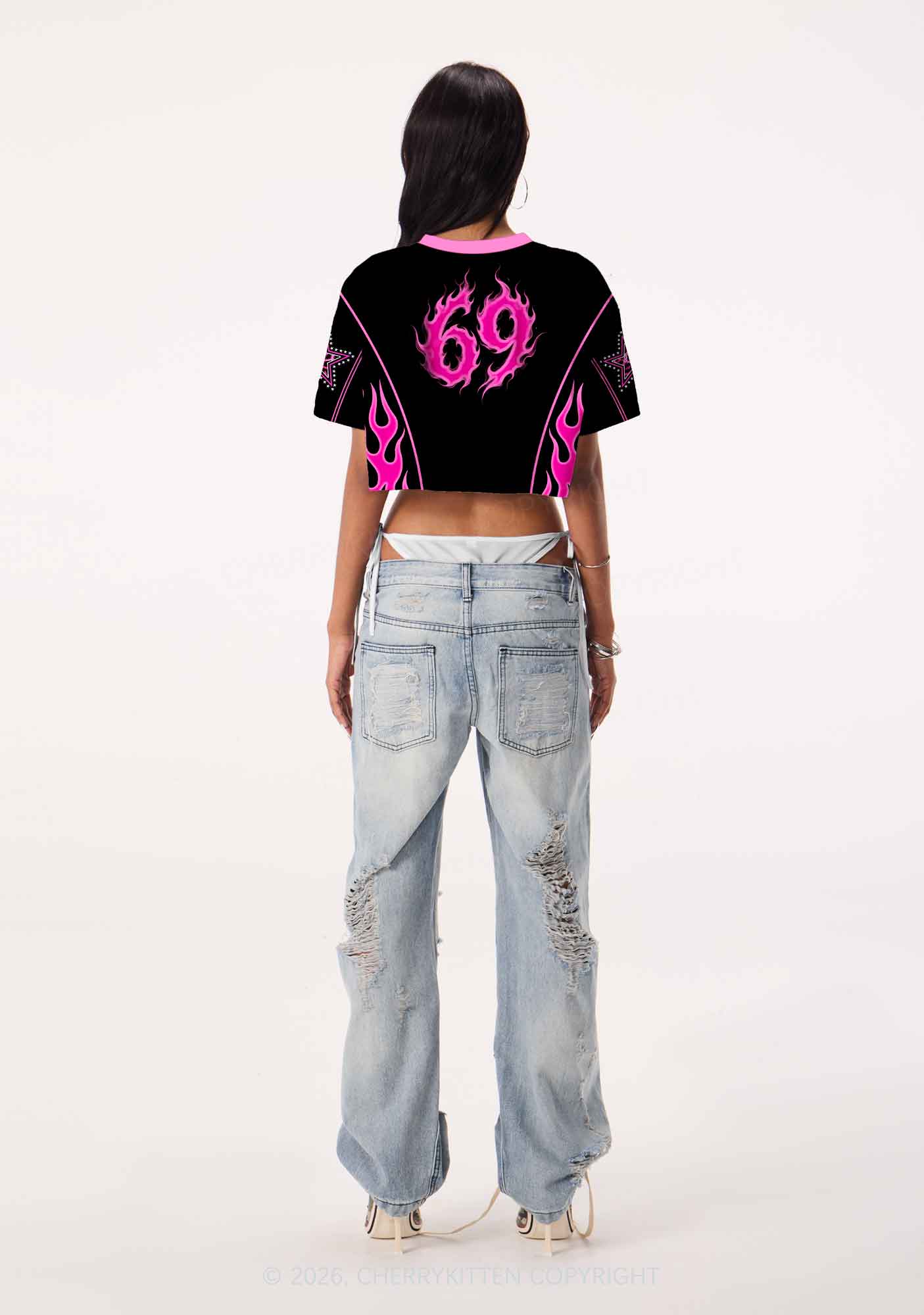 Hot Pink Flame Lesbian Pride Y2K Crop Sport Jersey Shirts Cherrykitten