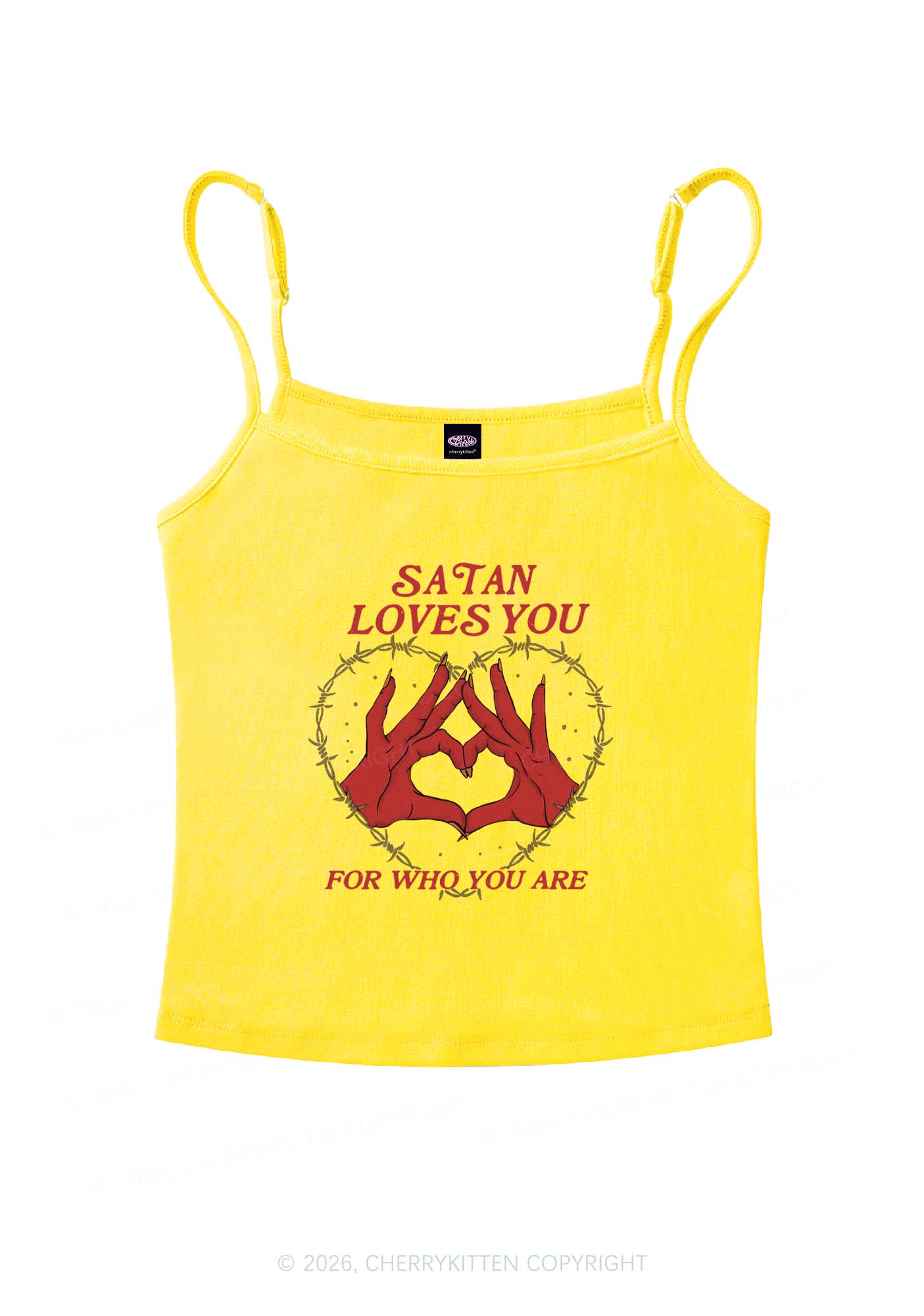 Satan Loves You Heart Halloween Y2K Spaghetti Strap Cami Cherrykitten