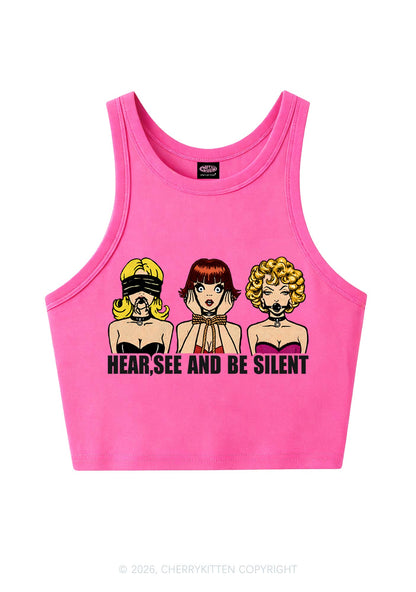 Hear See Be Silent Y2K Crop Tank Top Cherrykitten