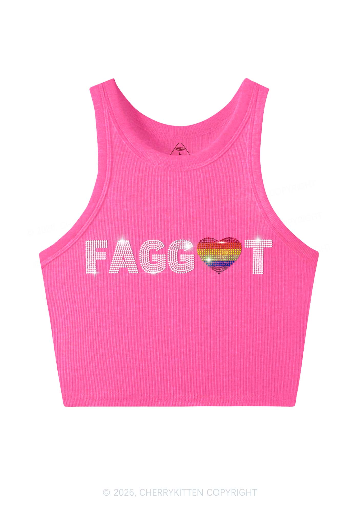 Rhinestone Rainbow Heart Faggot Pride Y2K Crop Tank Top Cherrykitten