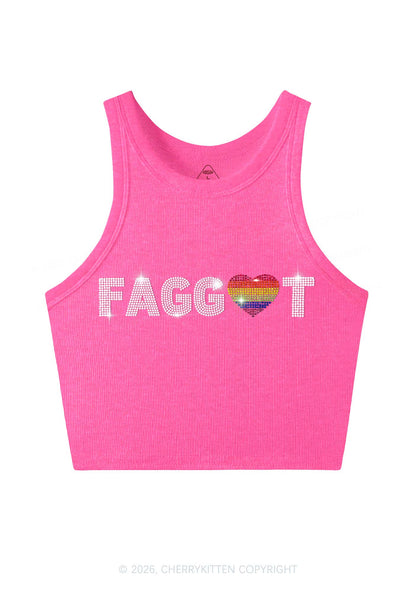 Rhinestone Rainbow Heart Faggot Pride Y2K Crop Tank Top Cherrykitten