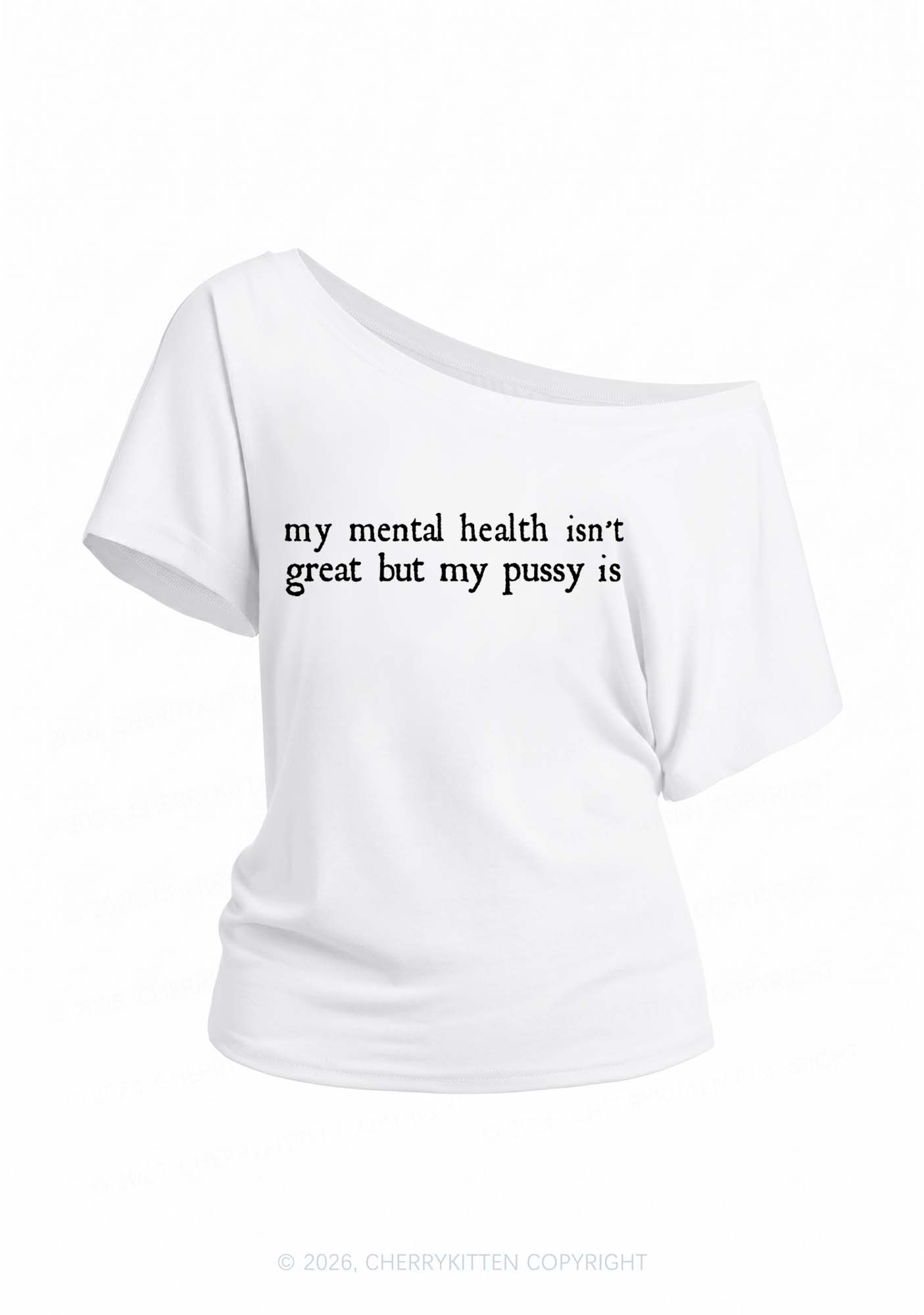 Great Mental Health Y2K Off Shoulder Tee Cherrykitten